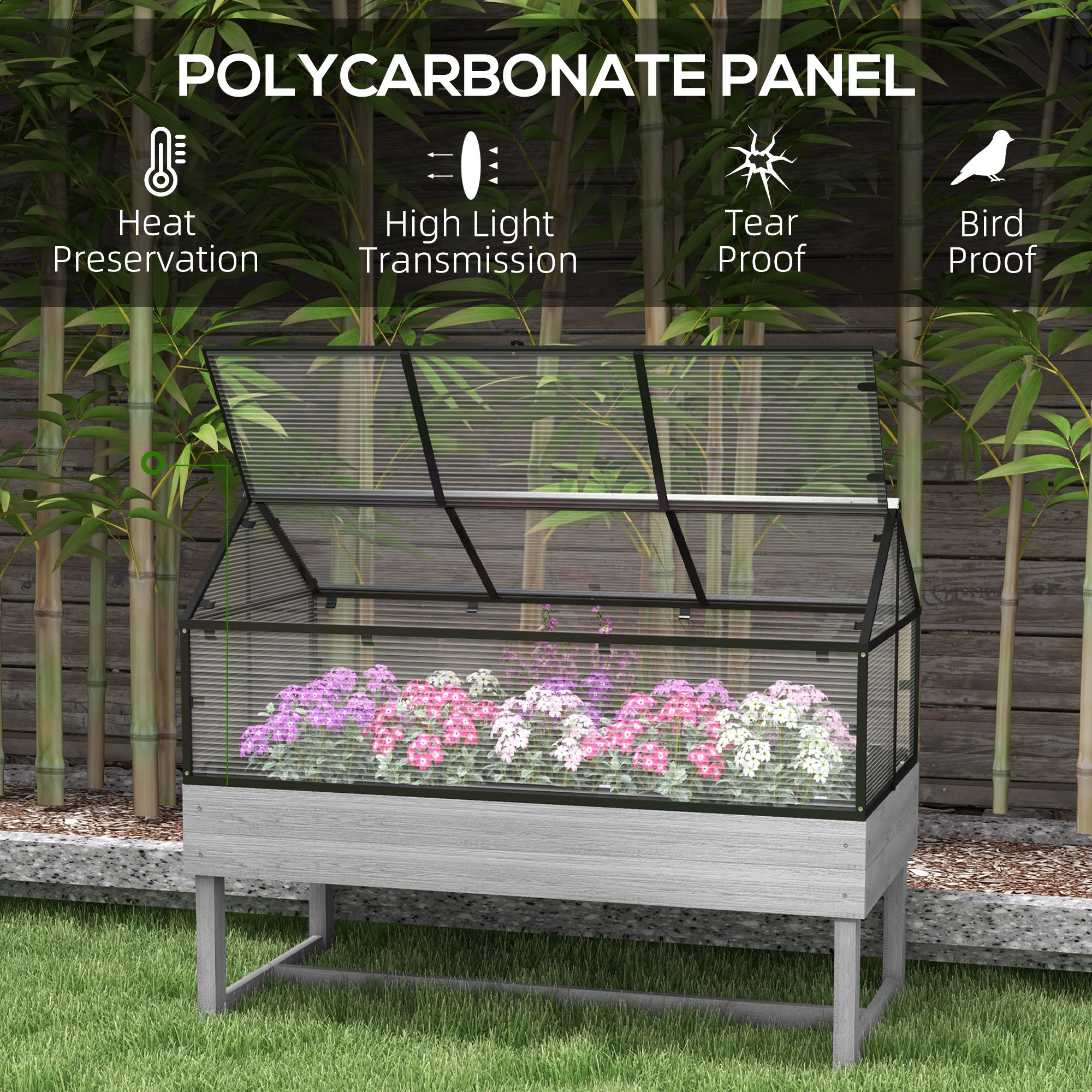 Wood Elevated Planter Box with Cold Frame Greenhouse, Raised Garden Bed for Vegetables, Flowers, Herbs, Distressed Grey