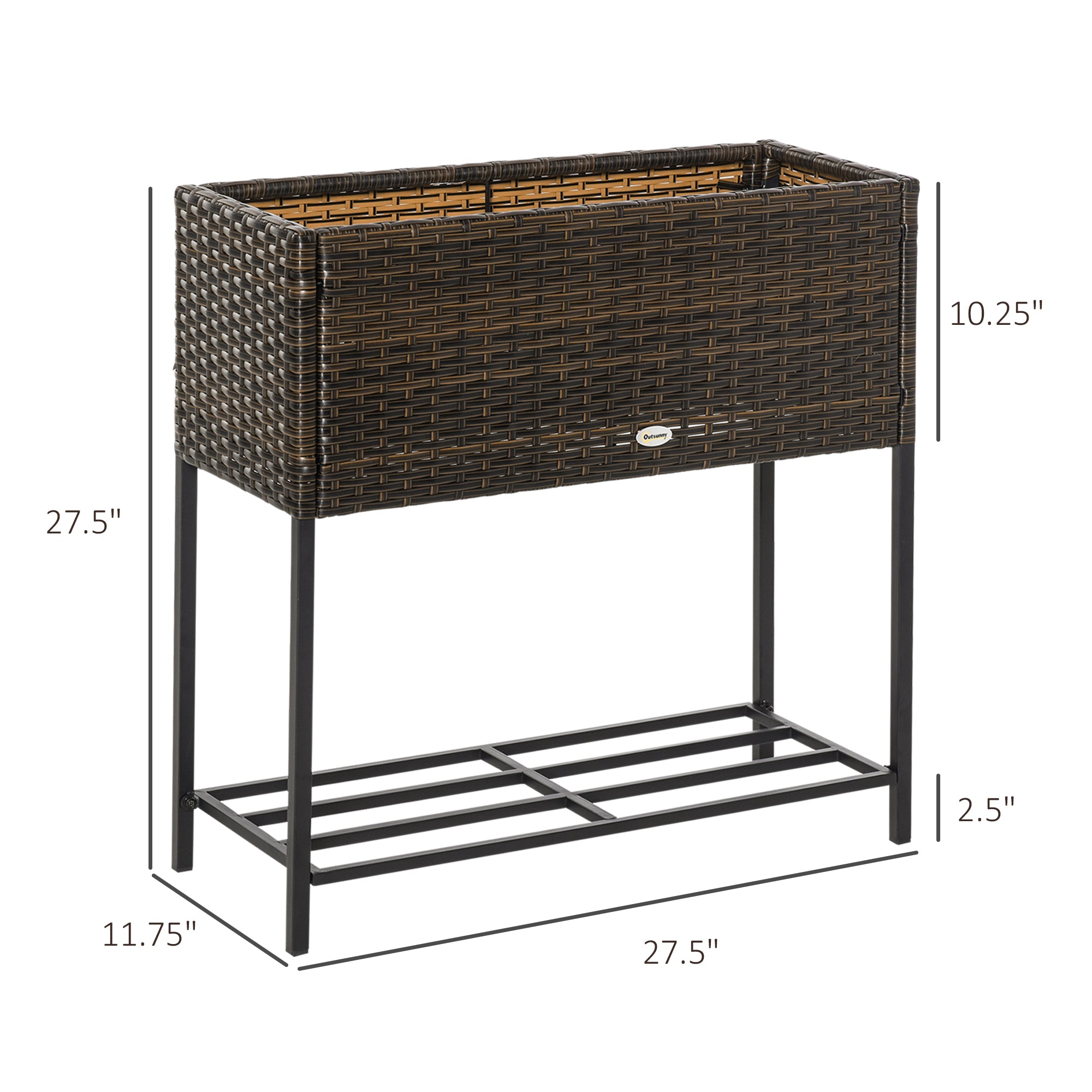 Rattan Raised Garden Boxes, Elevated Flower Beds with Storage Shelf for Herbs, Flowers, Vegetables, Brown