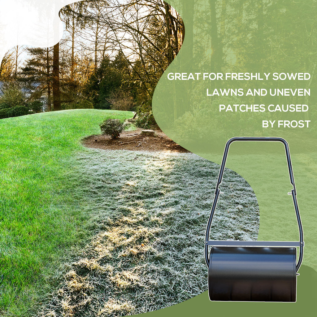 20" Push/Tow Behind Lawn Roller, Heavy Duty Sod Drum Roller Filled with 11 Gal Water/Sand, Grass Flattener for Yard, Patio, Park, Black