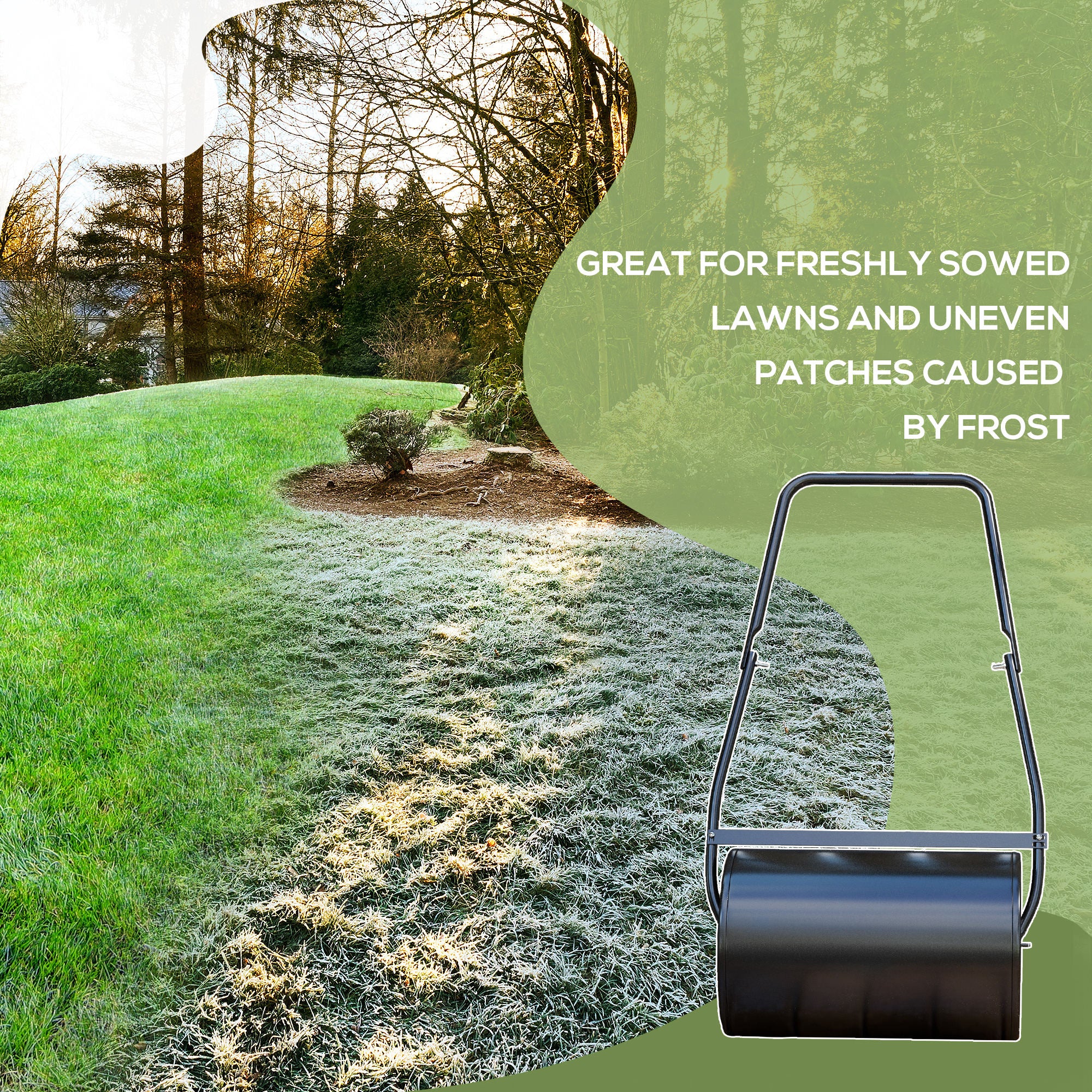 20" Push/Tow Behind Lawn Roller, Heavy Duty Sod Drum Roller Filled with 11 Gal Water/Sand, Grass Flattener for Yard, Patio, Park, Black