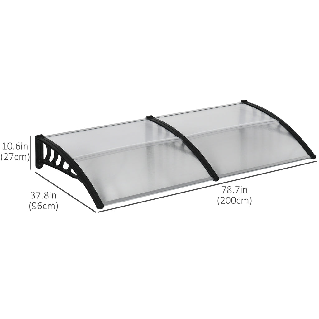 Awning Door Canopy, 78.7" x 37.8", Polycarbonate Front Door Outdoor Patio Cover for UV Protection, Clear