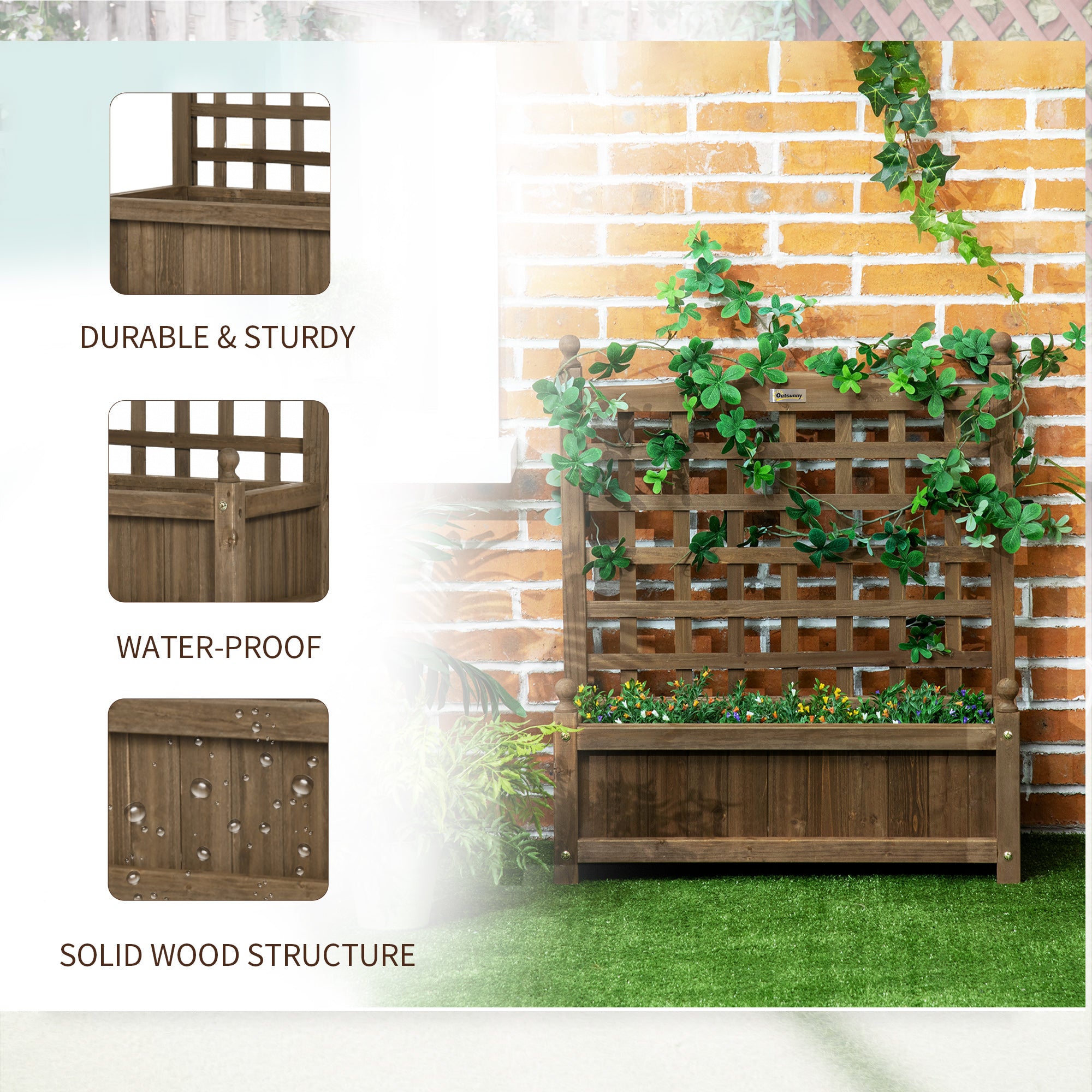 Garden Planter with Trellis for Climbing Vines, Wood Raised Garden Bed, Planter Box for Garden, Indoor Outdoor, Coffee