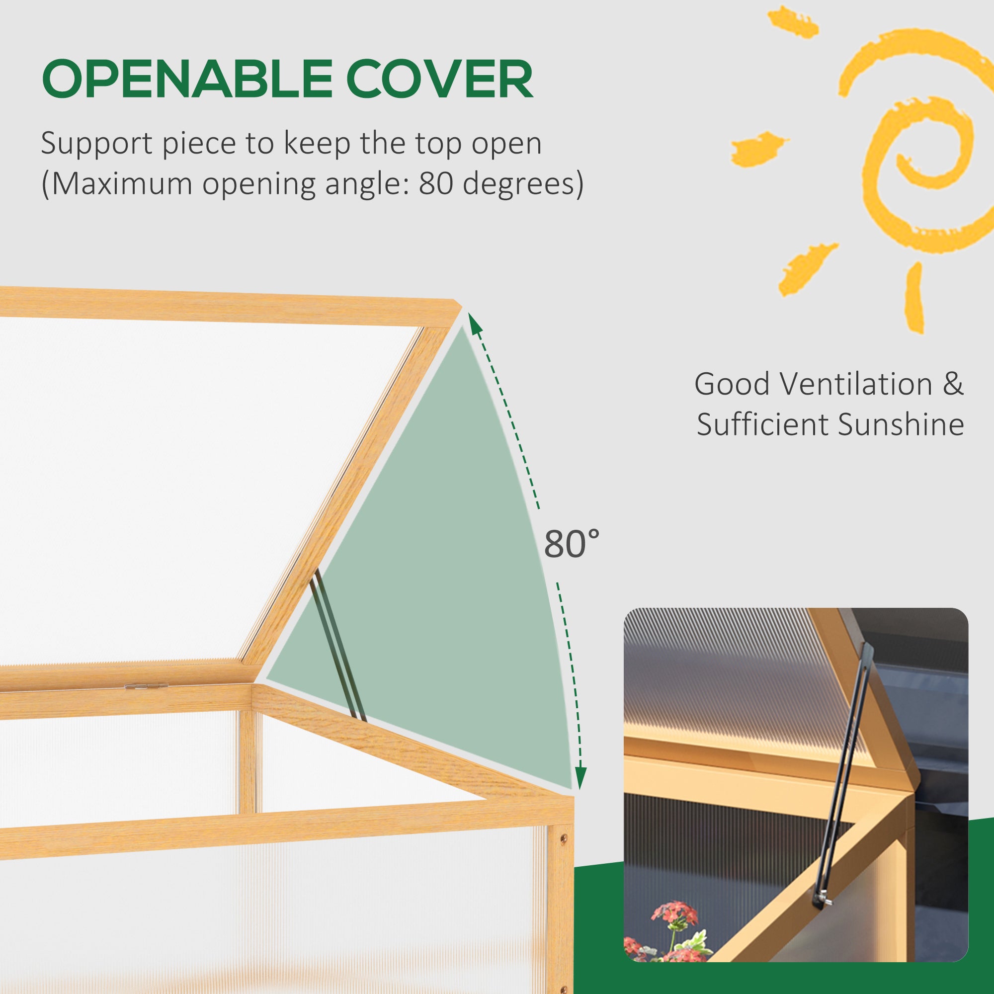 Wooden Cold Frame Greenhouse Garden Portable Raised Planter with Openable Top for Indoor, Outdoor, Flowers, Vegetables, Plants, 35.5"x23.5"x15.75", Light Brown