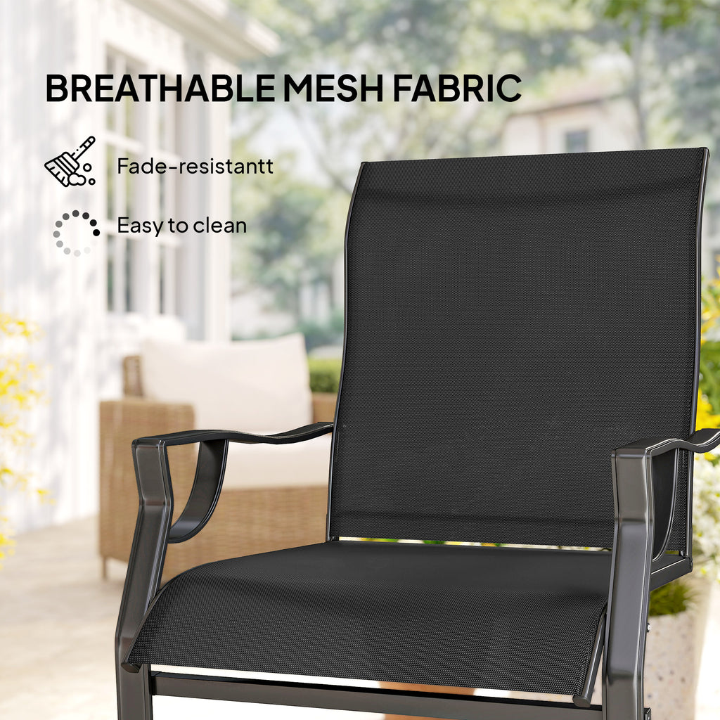 C Spring Motion Patio Chairs Set of 2 with Curved High Backrest, Armrest, All Weather Breathable Fabric, Metal Frame