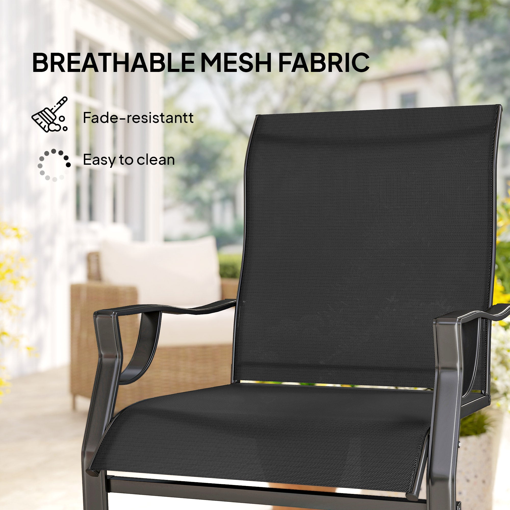 C Spring Motion Patio Chairs Set of 2 with Curved High Backrest, Armrest, All Weather Breathable Fabric, Metal Frame