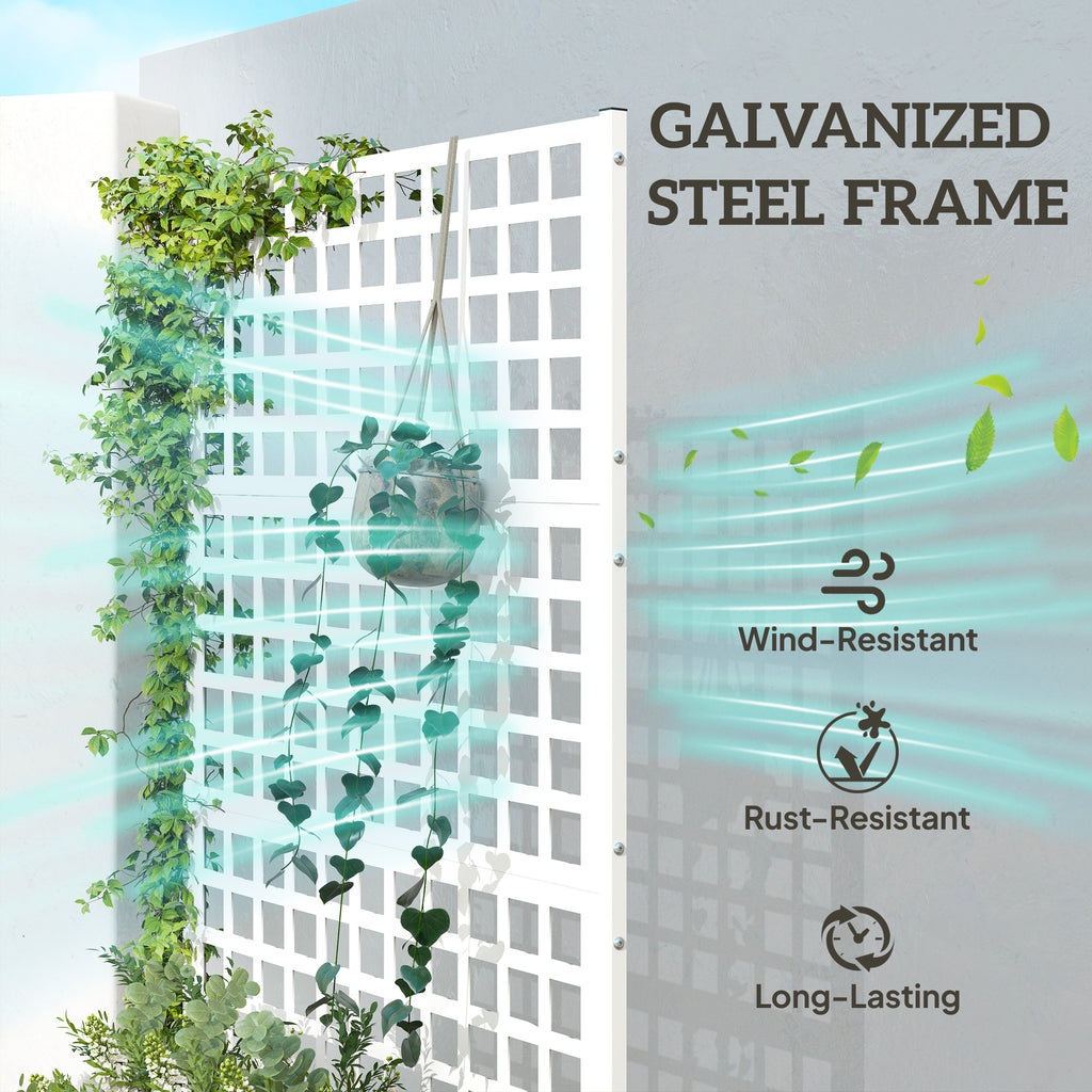Galvanized Raised Garden Bed Planter Box with Trellis for Climbing Plants, Vegetable, Vines, 43" x 16" x 70", White