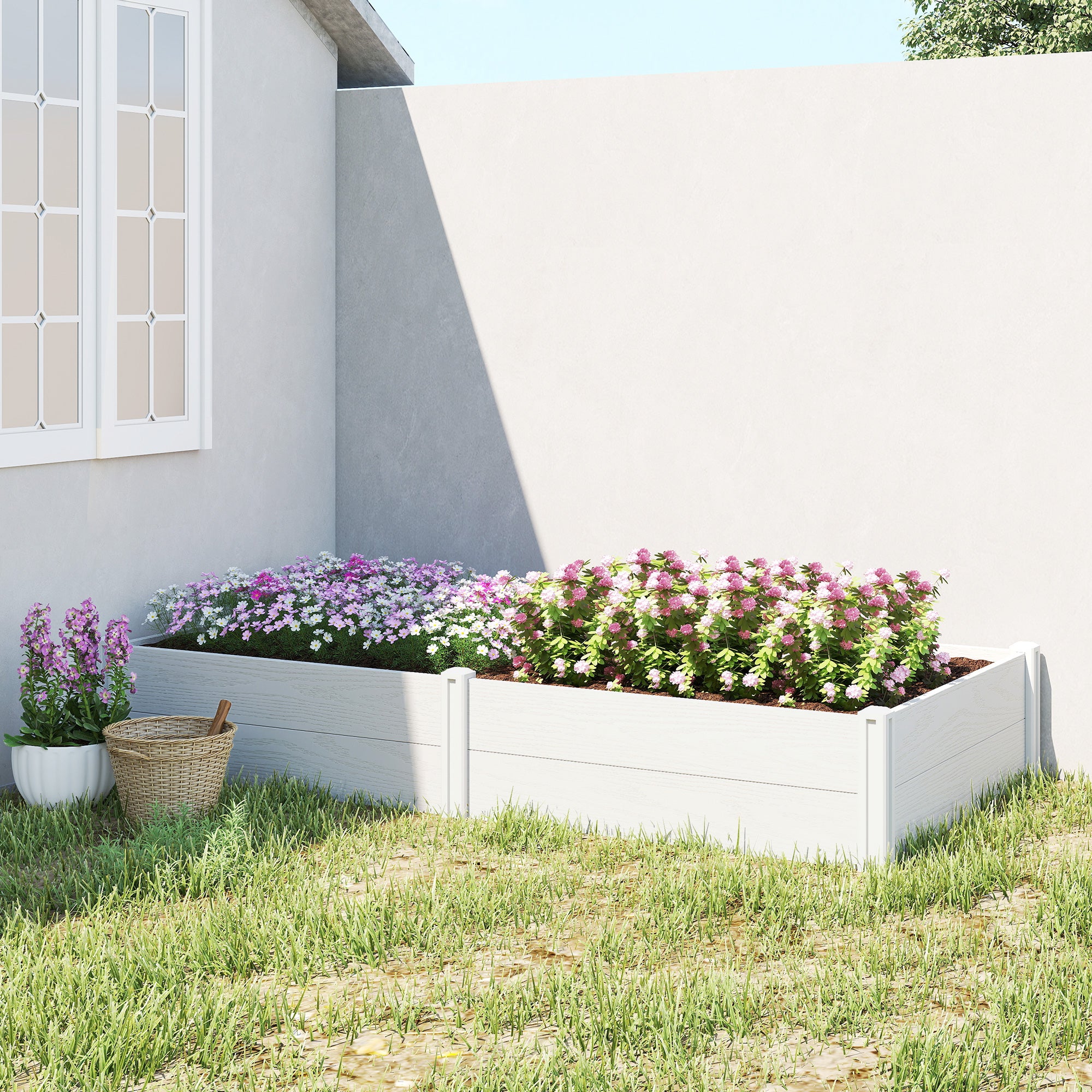 Vinyl Raised Garden Bed Kit, 6.5 x 3 x 1ft Elevated Garden Box with Divider and Open Bottom, White