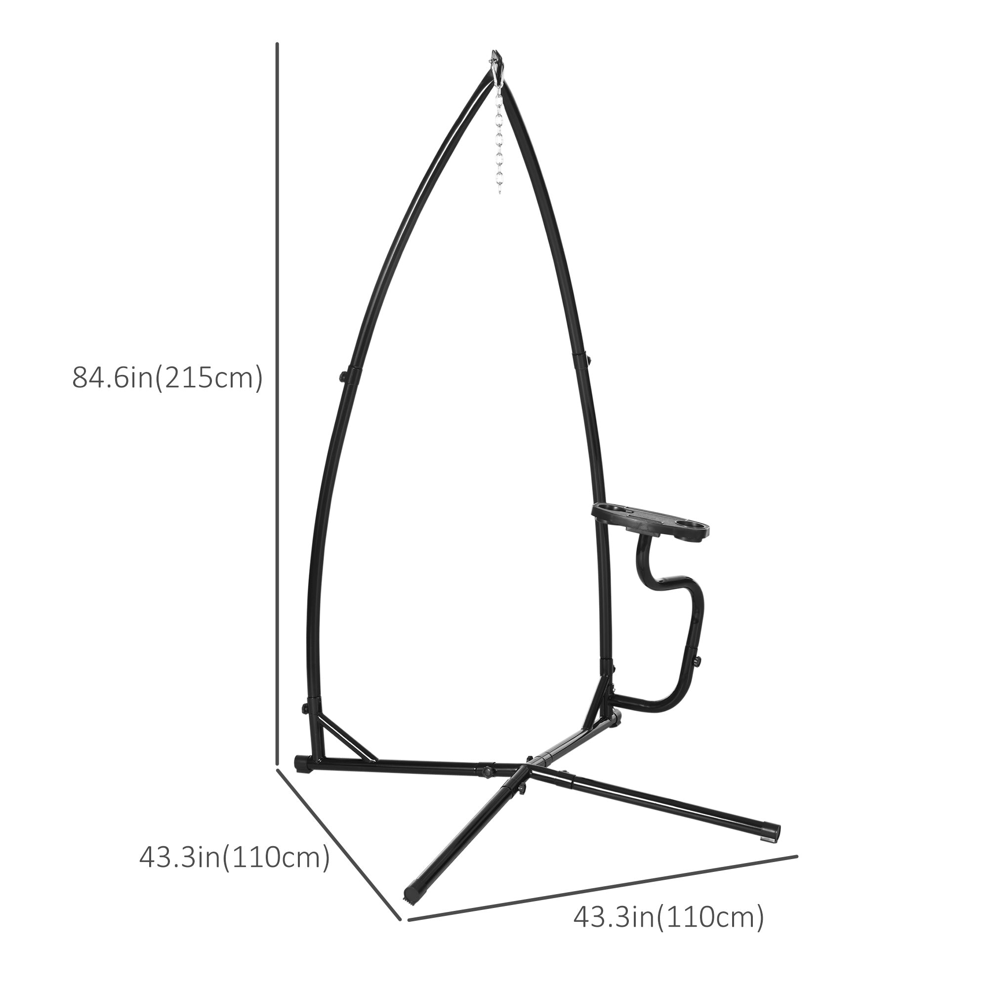 Hammock Chair Stand Only, Metal C-Stand for Hanging Hammock Chair with Tray for Indoor, Outdoor, Porch, Patio, Black
