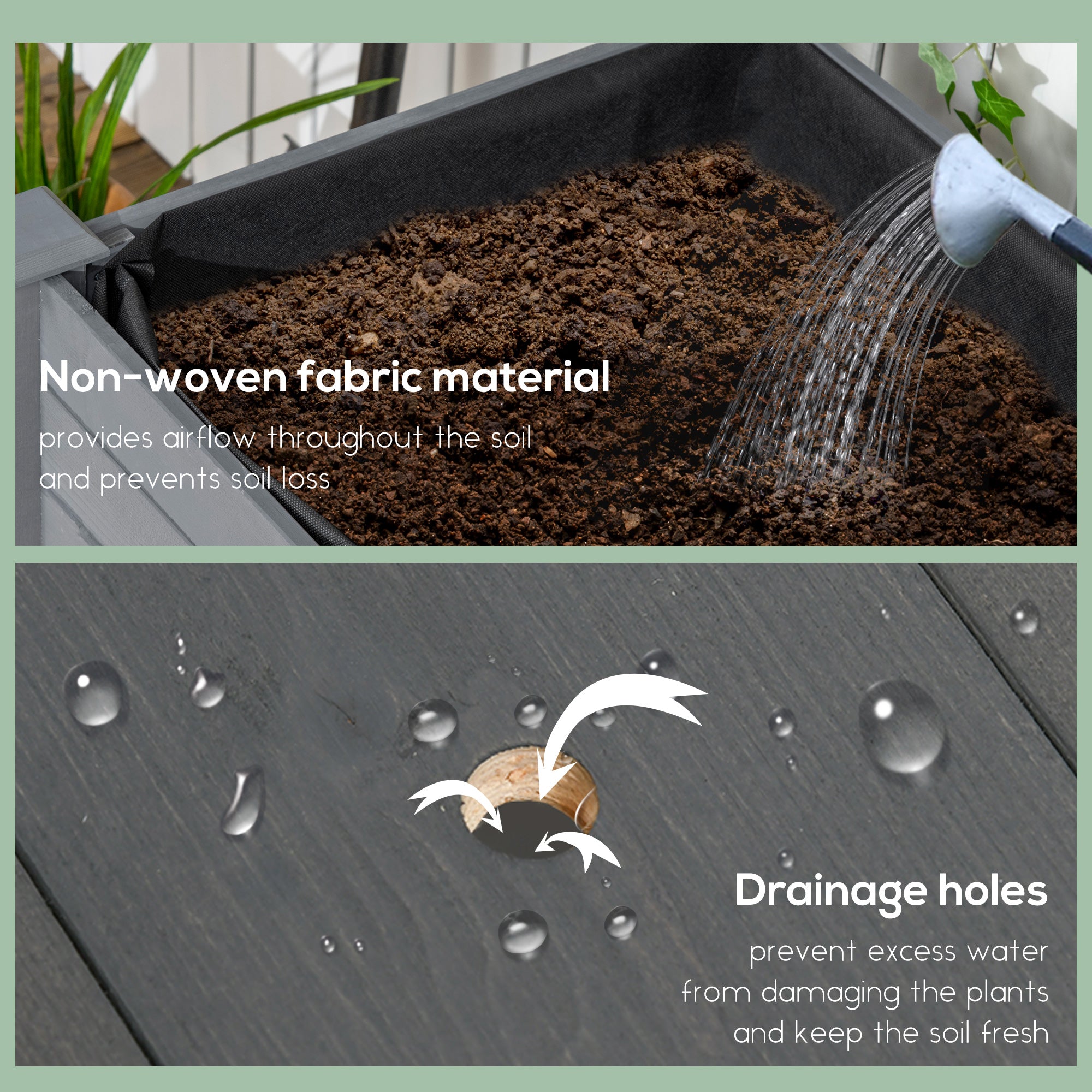 Mobile Raised Garden Bed Elevated Wood Planter Box with Lockable Wheels, Storage Shelf for Herbs Vegetables, Dark Grey