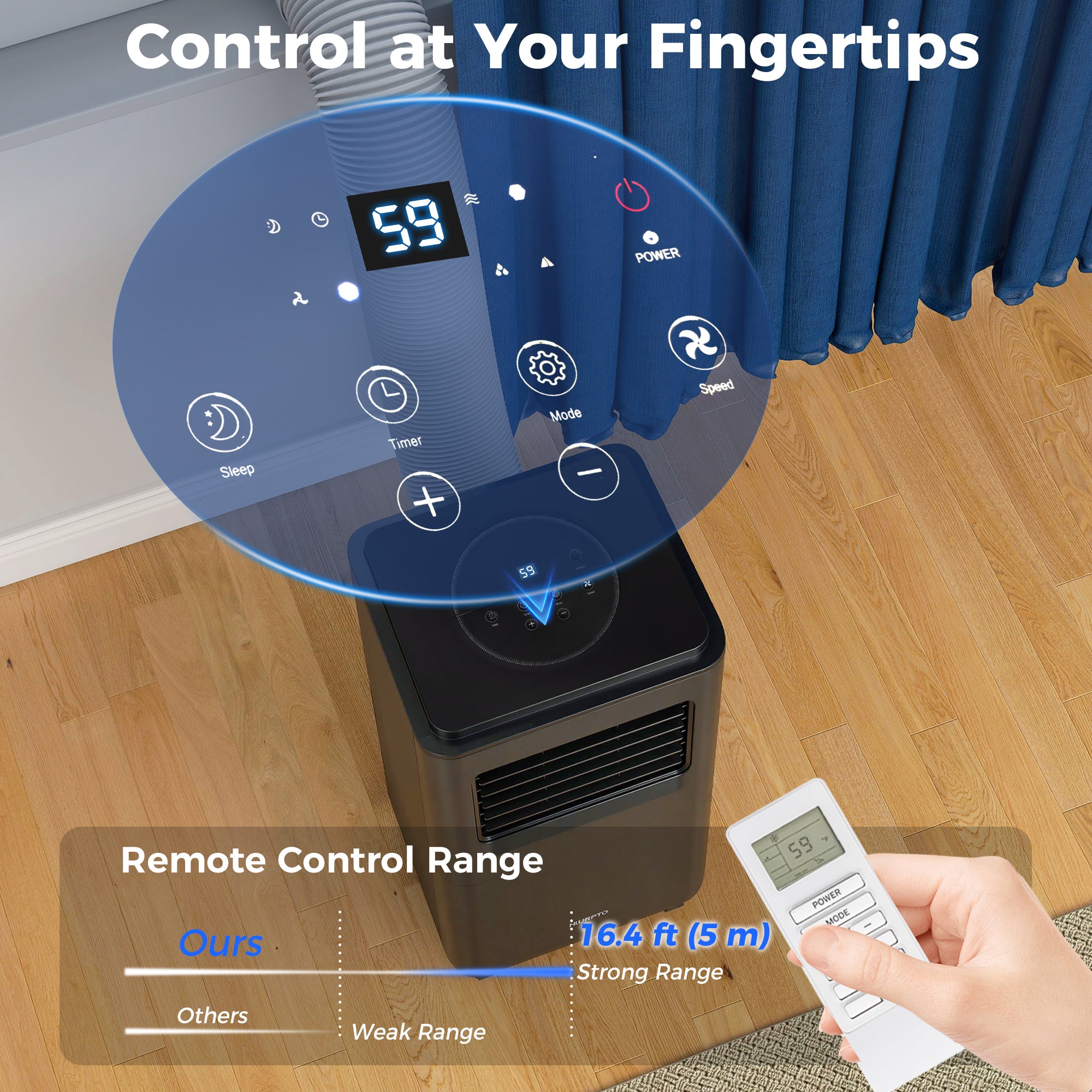 10,000 BTU Moible Air Conditioner 440 Sq. Ft., Dehumidifier Fan Auto Sleep with 24H Timer On/Off, Window Kit, Black