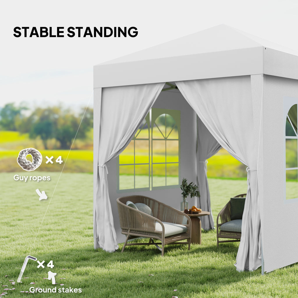 6.6'x6.6' Pop Up Canopy Tent with Sidewalls, Instant Sun Shelter Camping Gazebo with Carry Bag, White