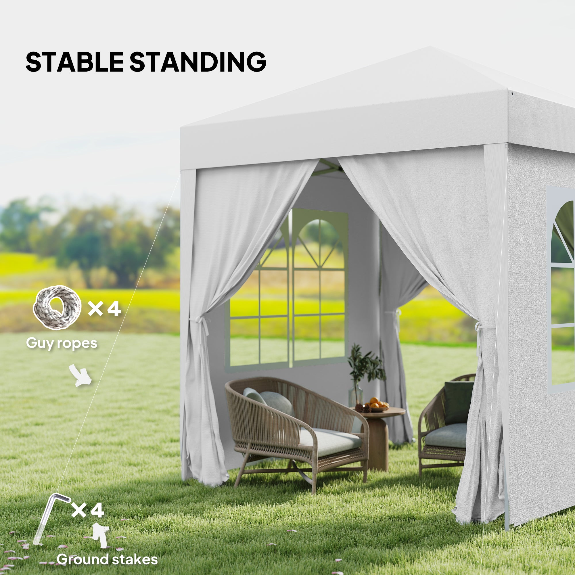 6.6'x6.6' Pop Up Canopy Tent with Sidewalls, Instant Sun Shelter Camping Gazebo with Carry Bag, White