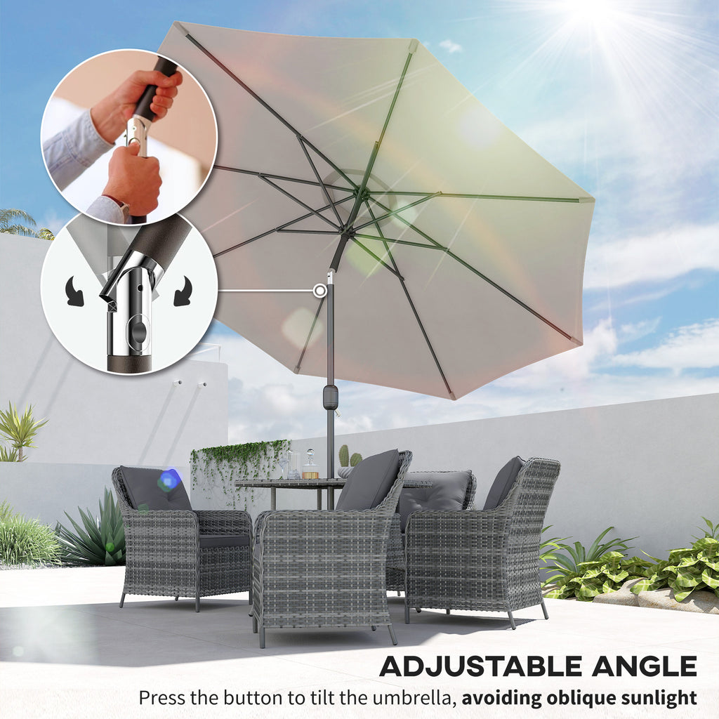 10' x 8' Round Market Umbrella, Patio Umbrella with Crank Handle and Tilt, Outdoor Parasol for Garden, Bench, Lawn, Light Grey