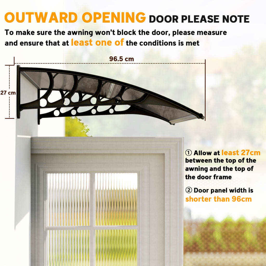 Awning Door Canopy, 40.6" x 38" Polycarbonate Front Door Outdoor Patio Cover with Hollow Sheet for UV Protection, Brown