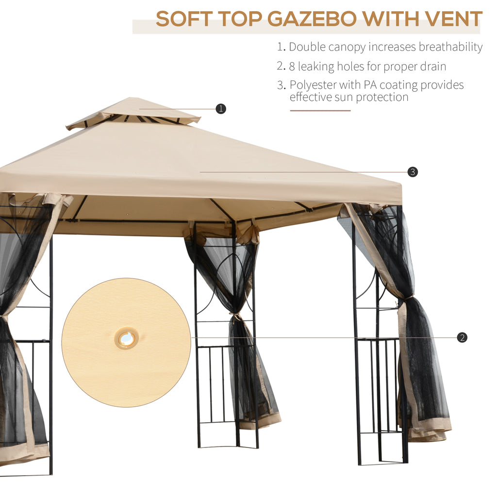 10x10ft Patio Gazebo, Outdoor Double Top Pavilion Canopy, Garden Event Party Tent Shelter, Yard Sun Shade Steel Frame w/ Mosquito Netting and Storage Tray