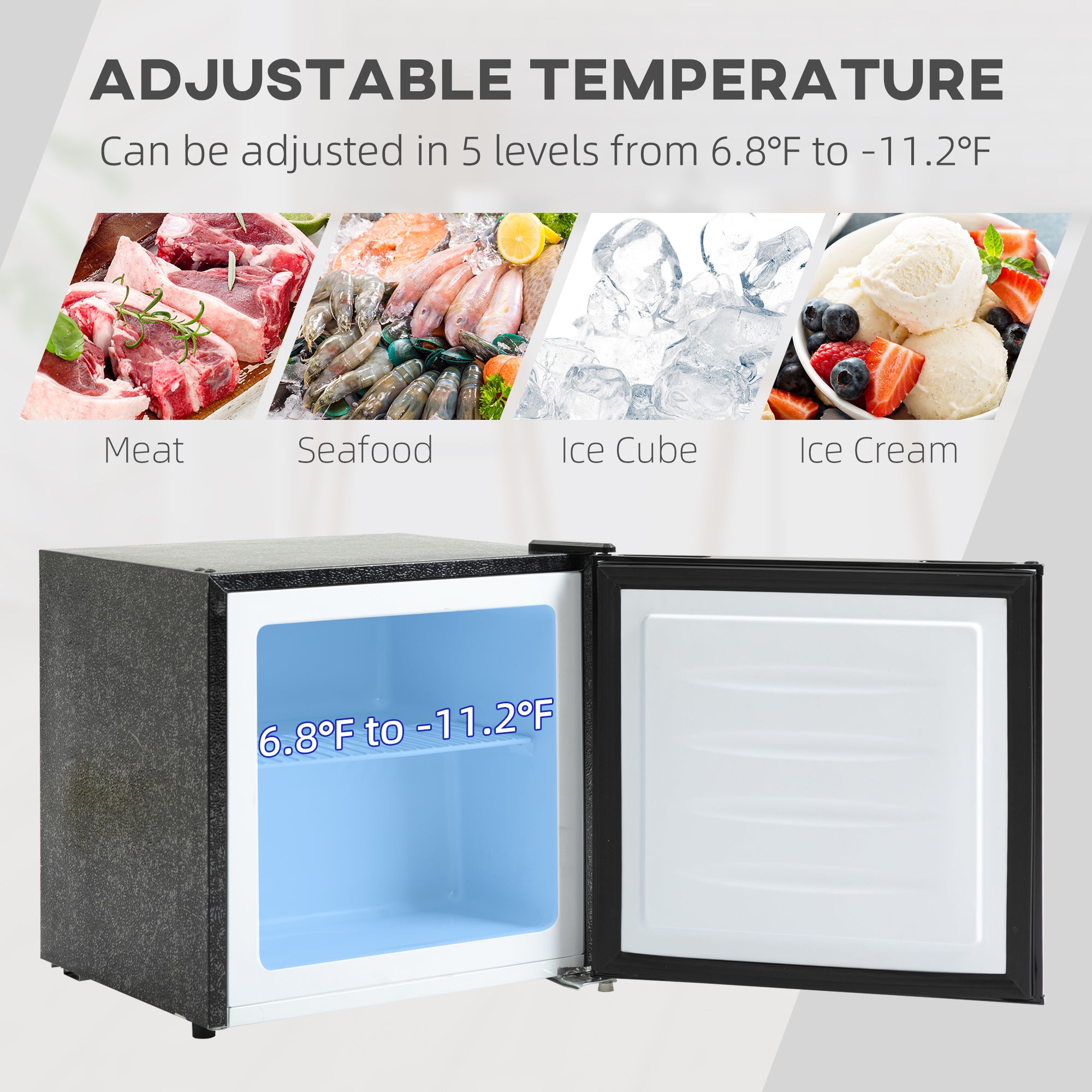 1.1 Cu. Ft. Mini Freezer, Compact Upright Freezer with Reversible Door, Removable Shelf, Adjustable Temperature, Black