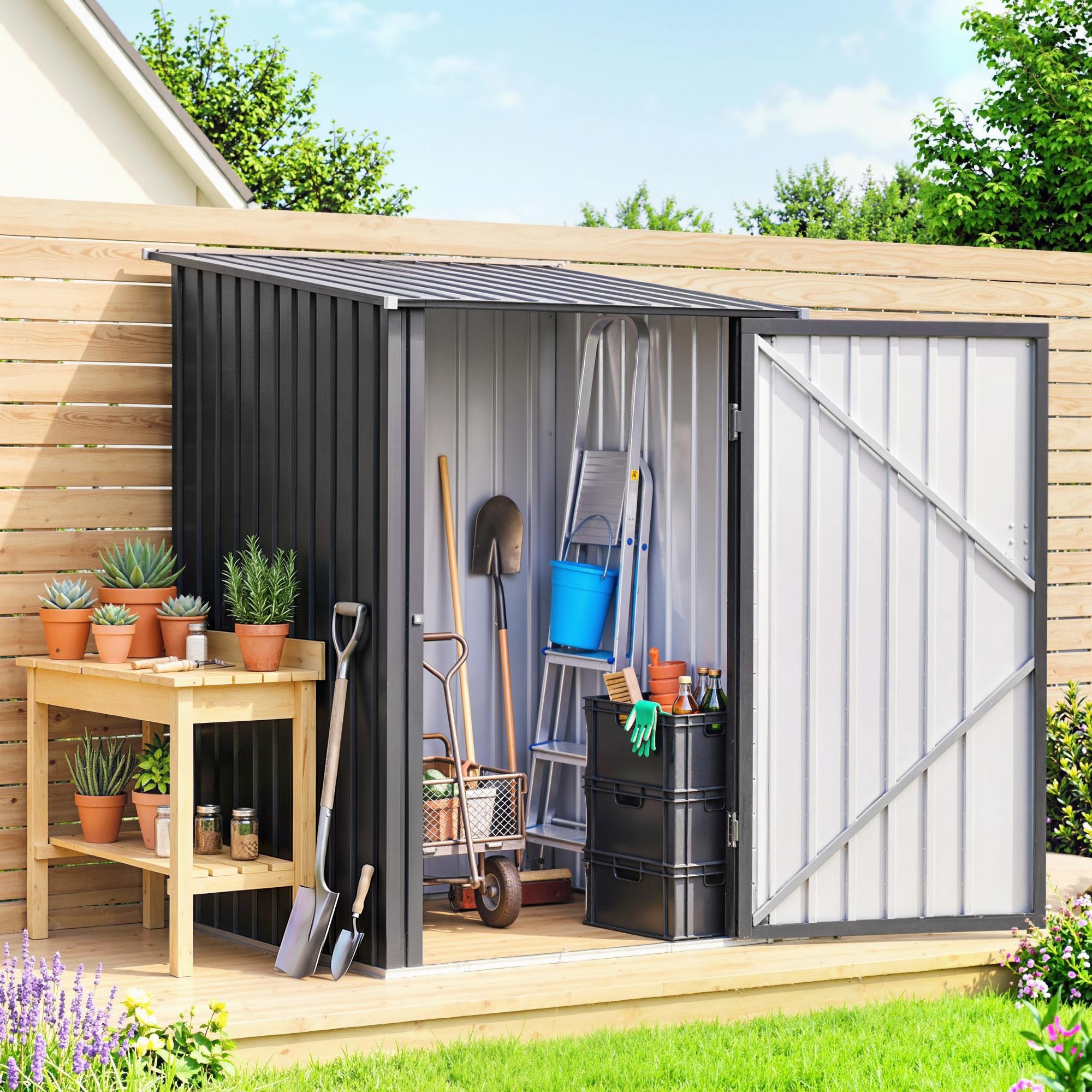 Garden Tool Storage Shed, Small Steel Shed with Lockable Door for Garden & Patio, Galvanized Steel Construction, Dark Gray