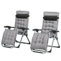 Folding Garden Chairs Set of 2, Reclining Zero Gravity Chair, Sun Lounger with Cushion and Headrest, Dark Grey