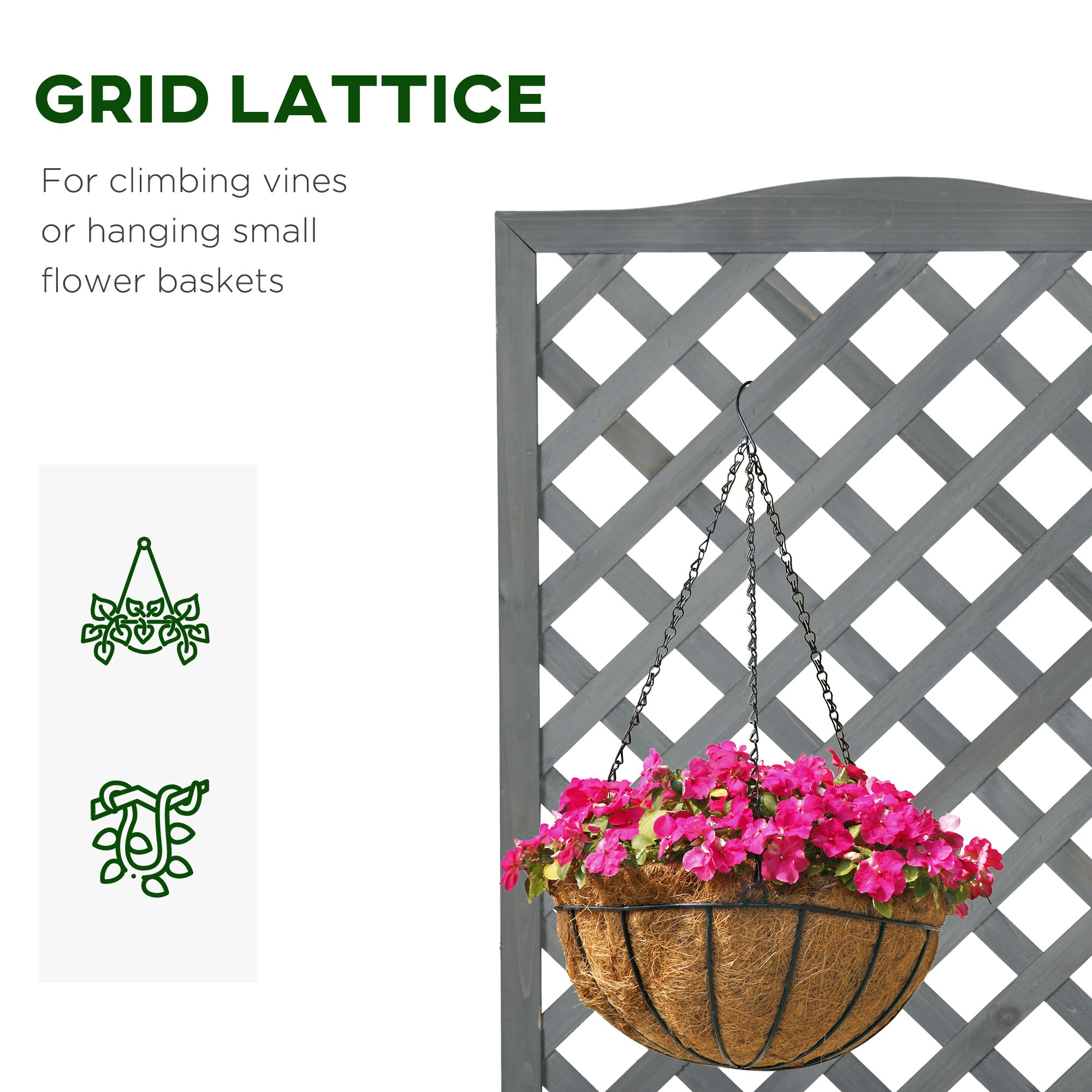 Wood Planter with Trellis for Vine Climbing, Raised Garden Bed to Grow Vegetables for Backyard, 28" x 11" x 46", Grey