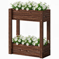 2-Tier Wooden Raised Garden Bed with Legs, 23.6" x 9.8" x 27.6" Elevated Planter Box with Drainage Holes and Bed Liner