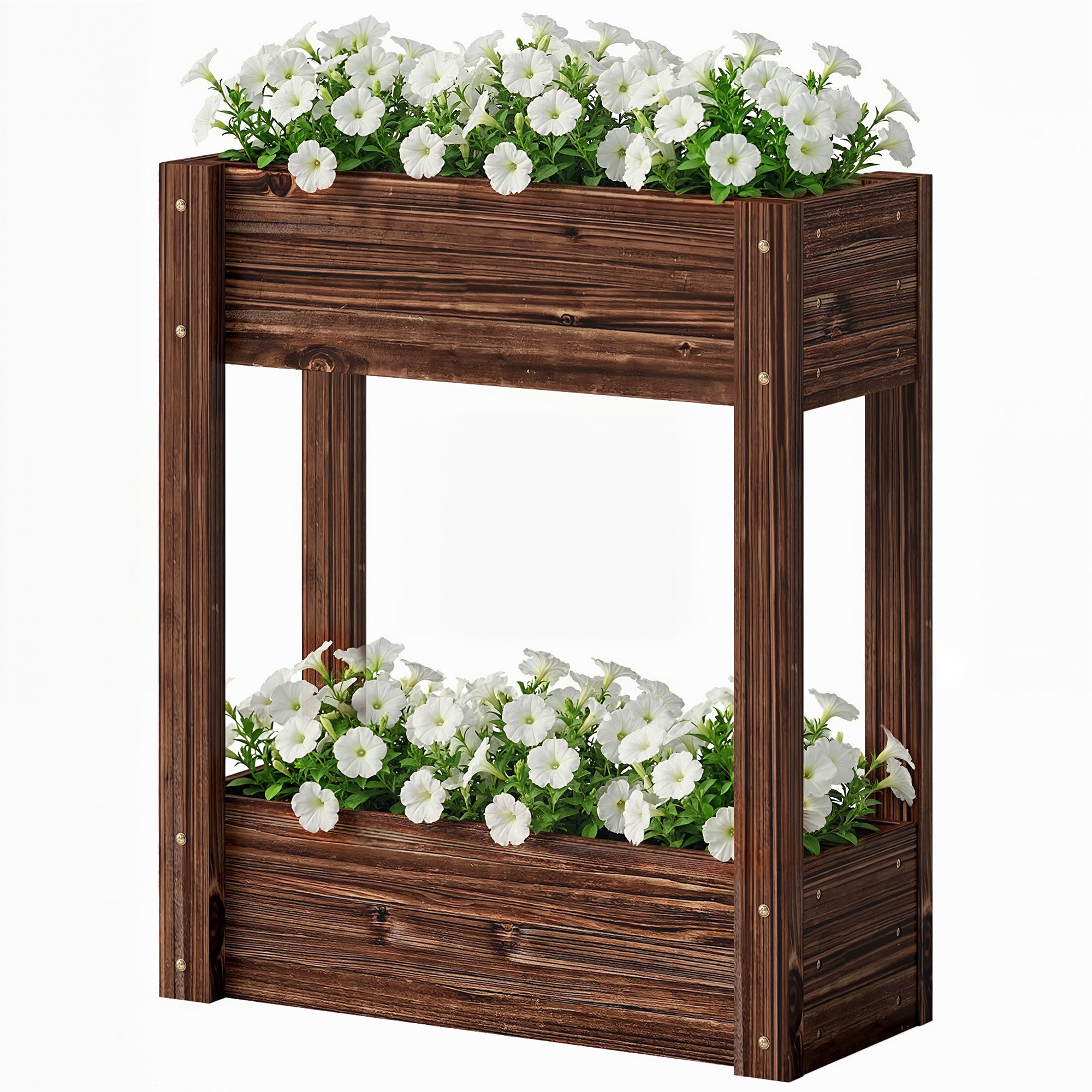 2-Tier Wooden Raised Garden Bed with Legs, 23.6" x 9.8" x 27.6" Elevated Planter Box with Drainage Holes and Bed Liner
