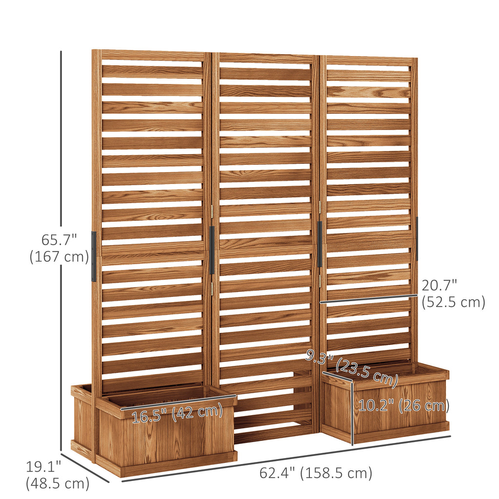 Outdoor Privacy Screen Wood Privacy Panel with 4 Planter Boxes, Raised Bed with 3 Panels, Drainage Holes, Natural
