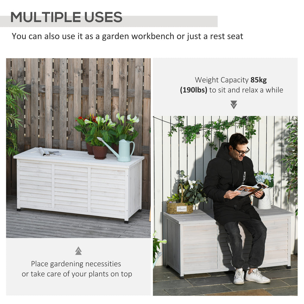 75 Gallon Wooden Storage Box patio Deck Box Bench, Garden Backyard Outdoor Storage Container with Aerating Gap & Weather-Fighting Finish, White