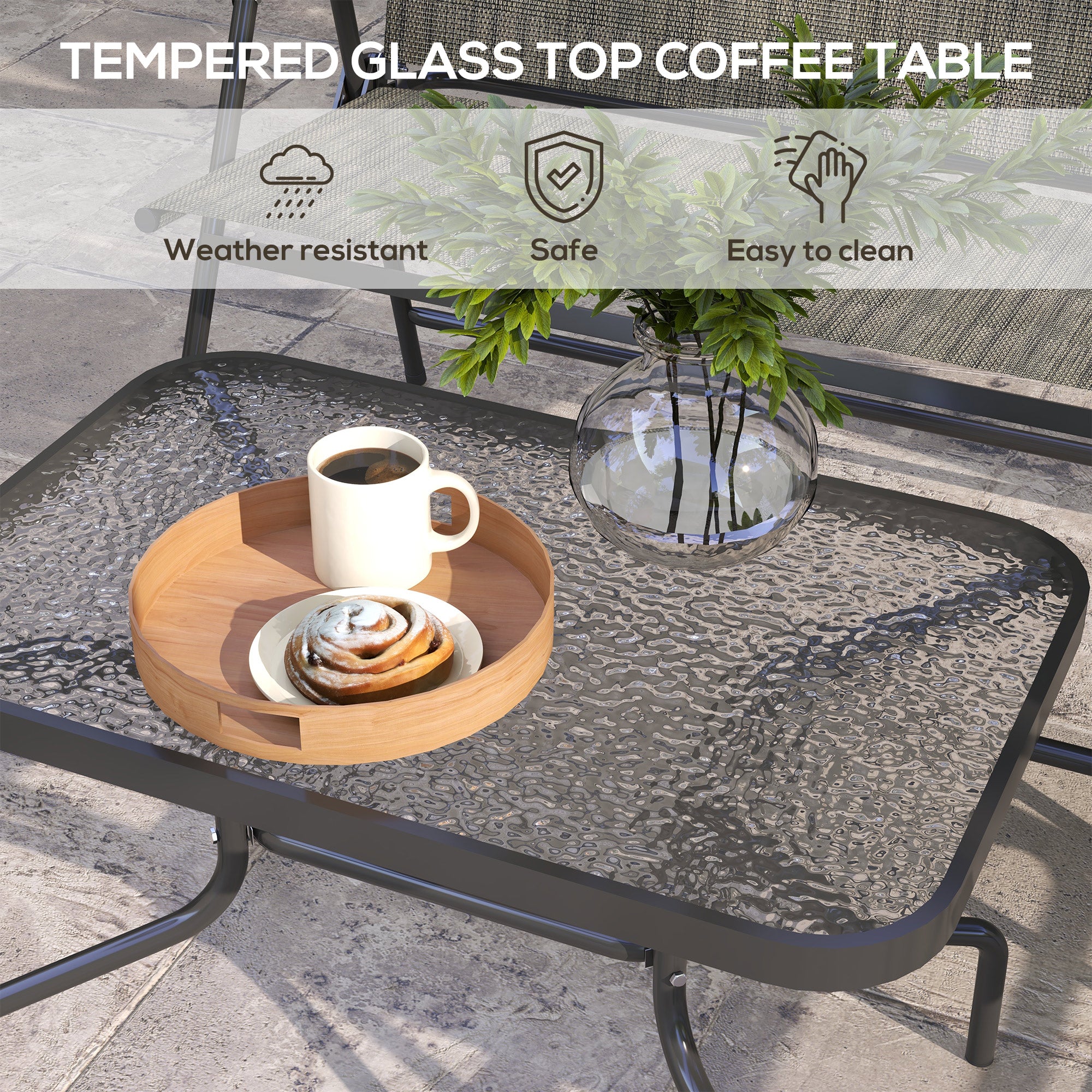 OutdoorÂ 4 Pieces Patio Furniture Set,Â Garden Set with Two Foldable Armchairs, a Loveseat &Â GlassÂ TopÂ Table, Mixed Brown