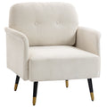 Accent Chair Modern Tufted with Metal Legs Upholstered Reading Armchair for Living Room Cream White