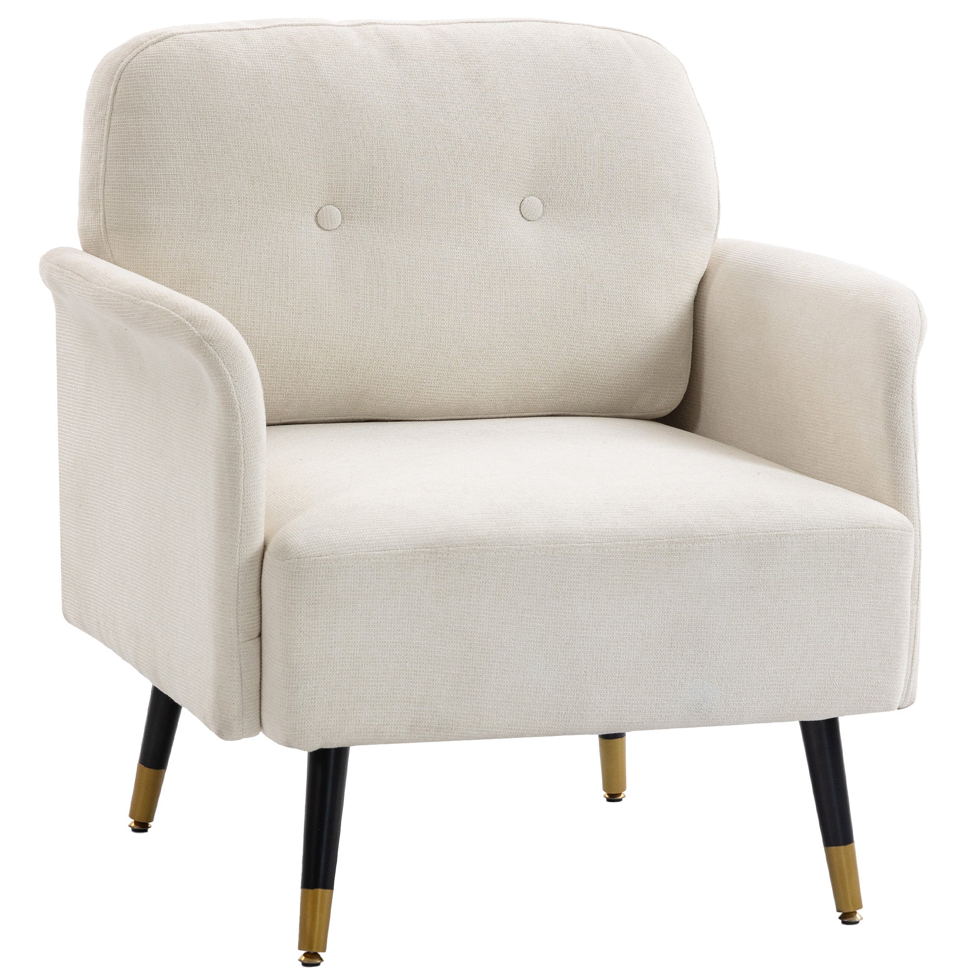 Accent Chair Modern Tufted with Metal Legs Upholstered Reading Armchair for Living Room Cream White