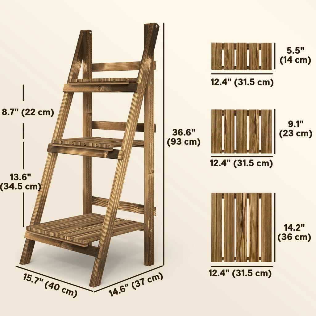 Outdoor Plant Stand, Foldable Flower Stand 3-Tier Wooden Plant Shelf for Garden Indoor Outdoor, 16" x 15" x 37"