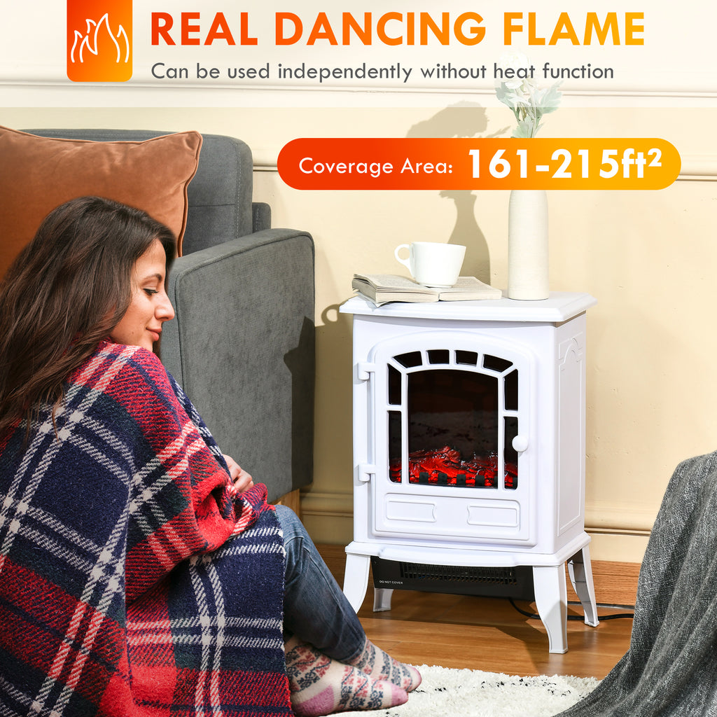 Electric Fireplace Heater, Freestanding Fireplace Stove with Realistic Flame Effect Overheat Protection 750W/1500W White