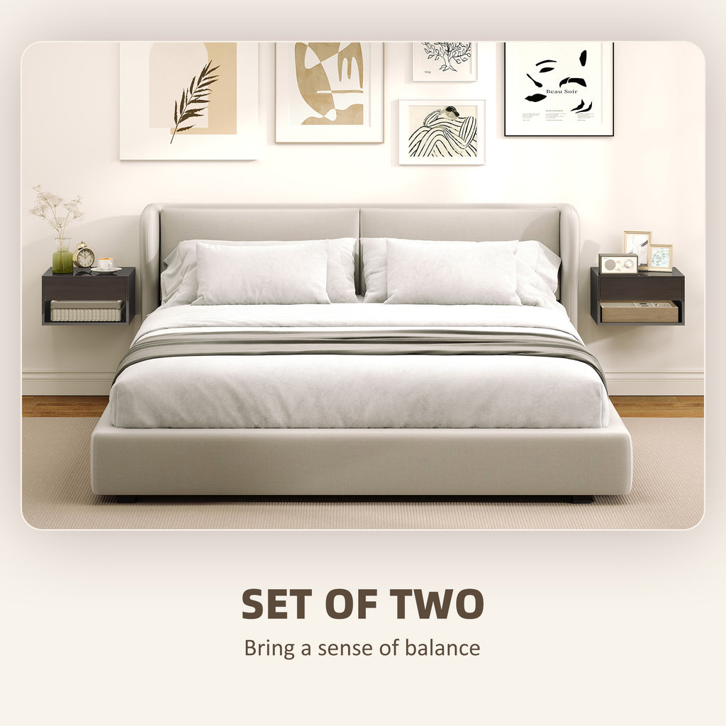 Floating Bedside Tables Set of 2, Wall-Mounted Nightstand, High Gloss Black