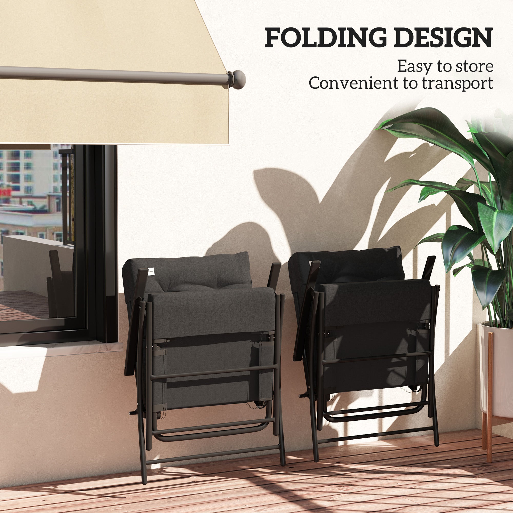 Set of 2 Outdoor Folding Chairs with Adjustable Backrest, Padded Camping Chairs for Outdoor Events, Black