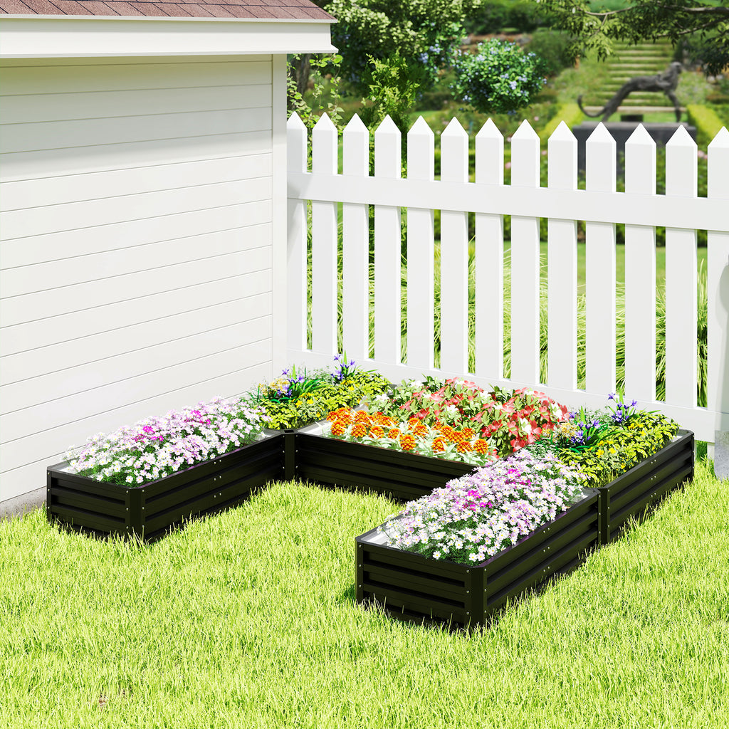 Steel Raised Garden Bed, Set of 5 Large Box Planters for Outdoor Plants Vegetables Flowers Herbs, 8x8x1ft, Black