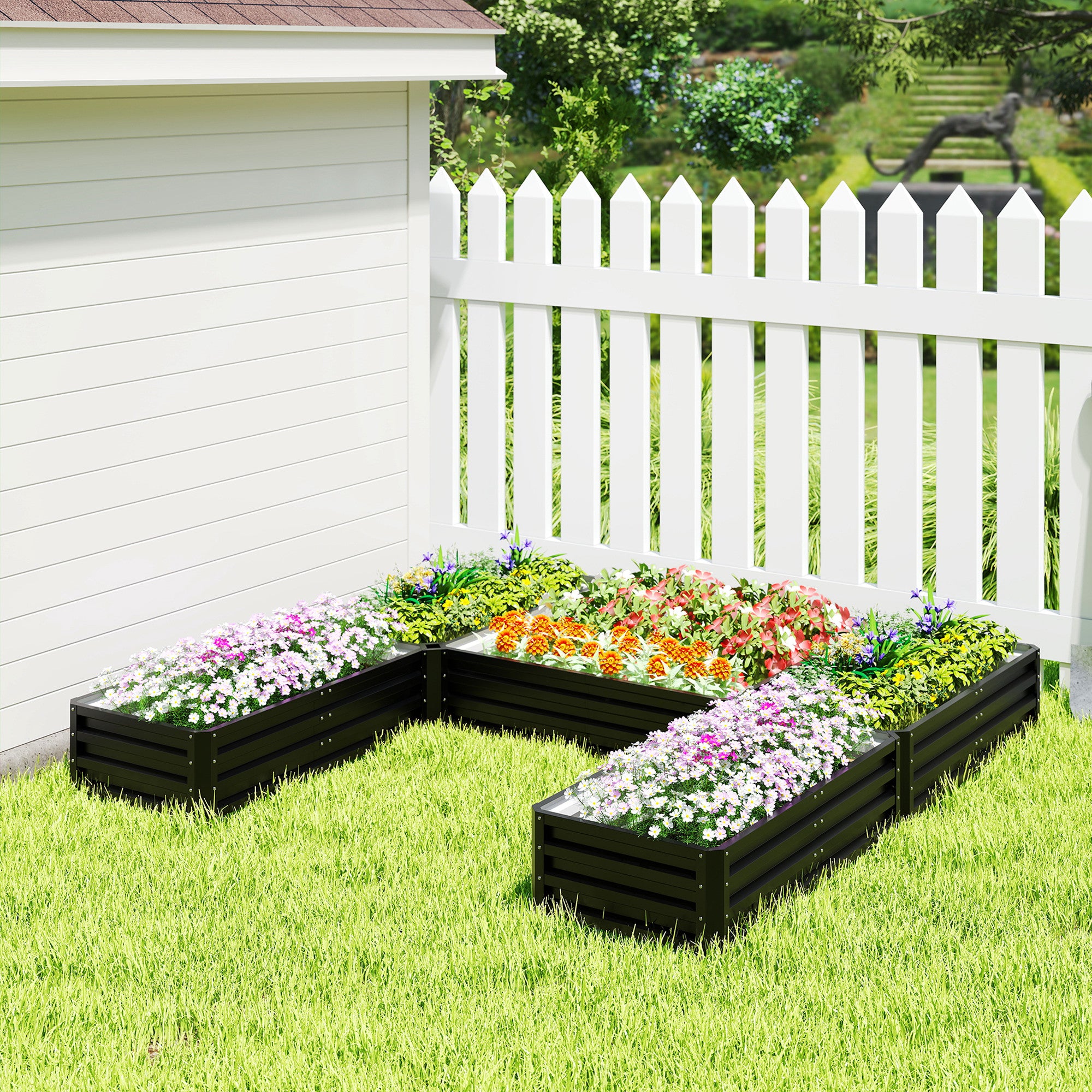 Steel Raised Garden Bed, Set of 5 Large Box Planters for Outdoor Plants Vegetables Flowers Herbs, 8x8x1ft, Black