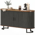 Fluted Sideboard Buffet Cabinet, 55" Modern Coffee Bar Cabinet with Sliding Doors and Adjustable Shelves, Black
