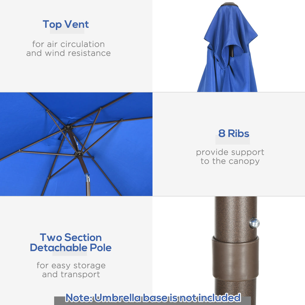6.5x10ft Patio Umbrella, Rectangle Market Umbrella with Aluminum Frame and Crank Handle, Garden Parasol Outdoor Sunshade Canopy, Dark Blue