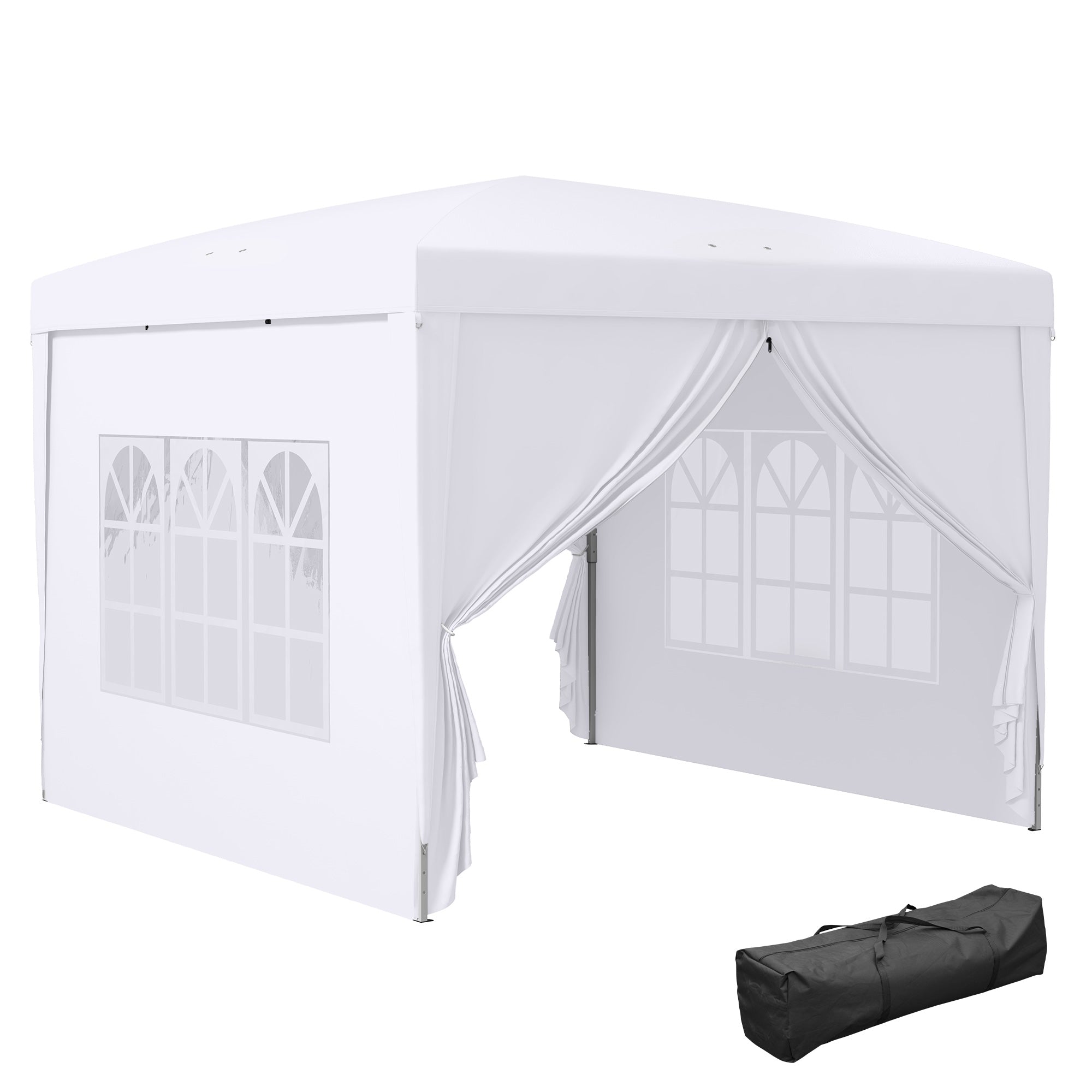 9.7' x 9.7' Outdoor Pop Up Party Tent Wedding Gazebo Canopy with Carrying Bag (White)