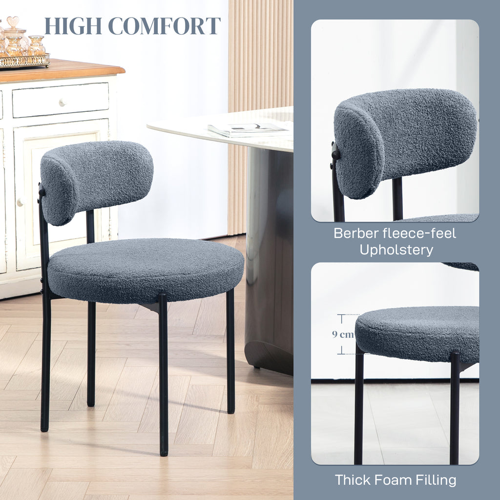 4 Pieces Kitchen Chairs, Modern Dining Chairs w/ Berber Fleece Upholstery and Steel Legs for Living Room, Grey