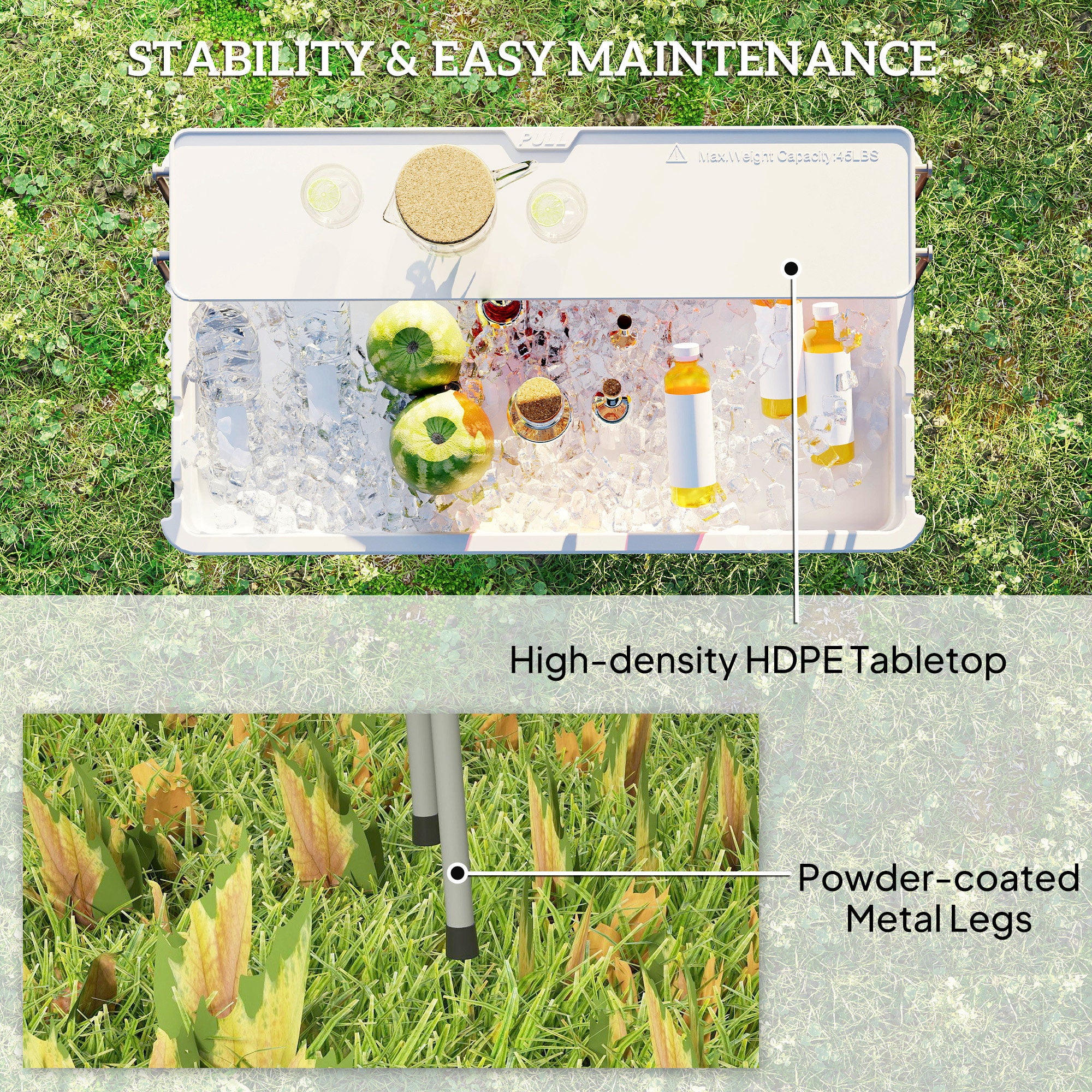 3.5ft Folding Ice Cooler Table with Drain, 2-Tier Outdoor Patio Party Cooler, Fishing Cleaning Table with Storage Shelf for Picnic BBQ Camping Wedding, White