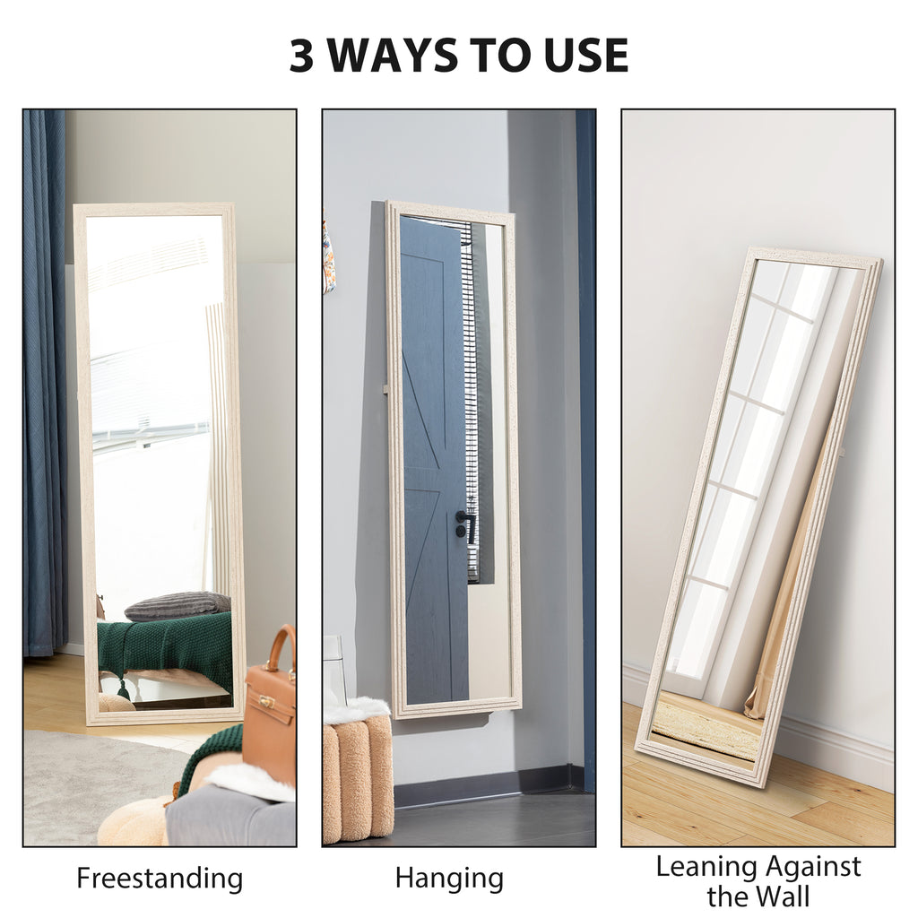 64" x 21" Full Length Mirror, Standing, Wall-Mounted or Leaning Against Wall, for Bedroom, Living Room, White