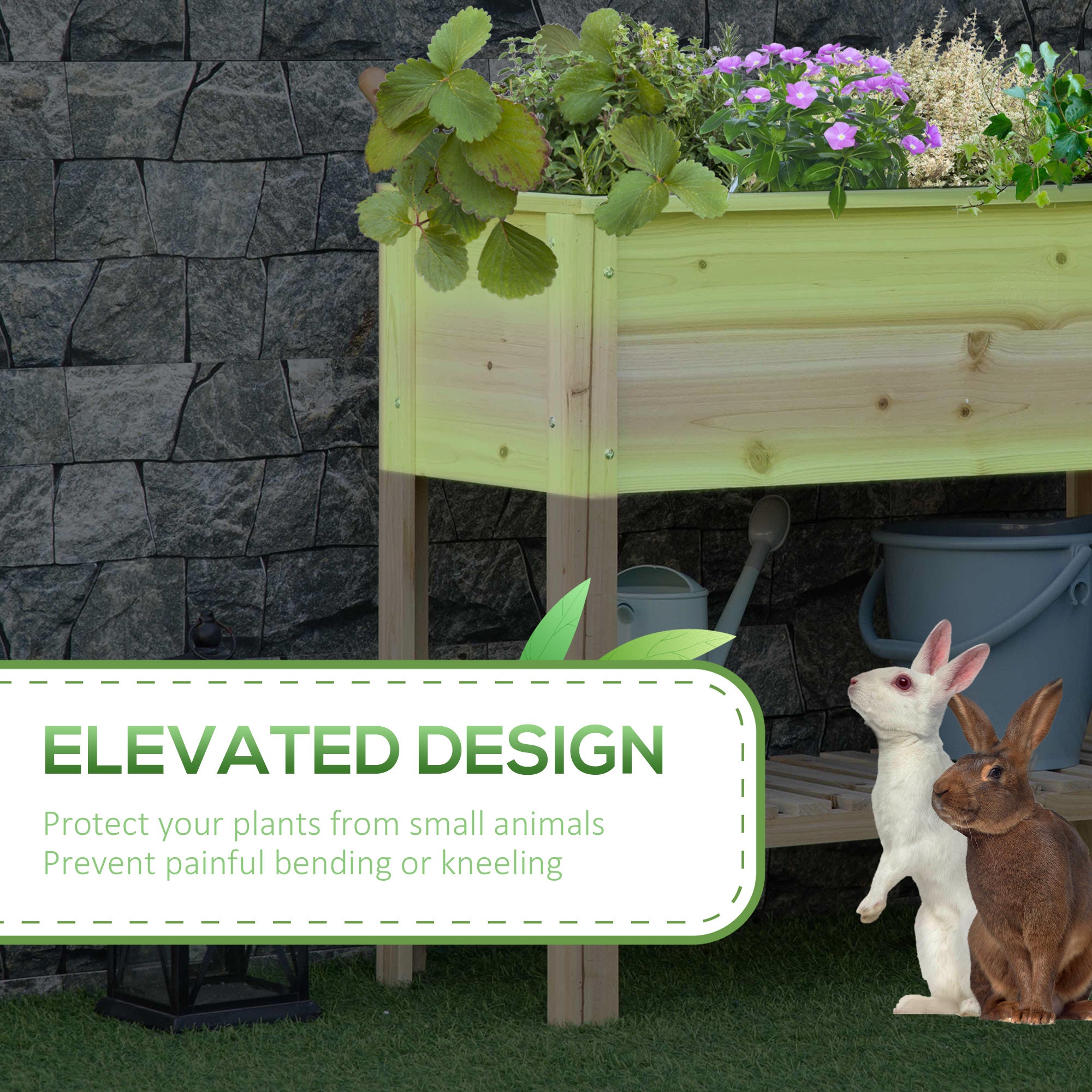 Elevated Planter Box with Storage Shelf for Flowers, Vegetables, and Herbs, 36" x 16" x 32", Natural