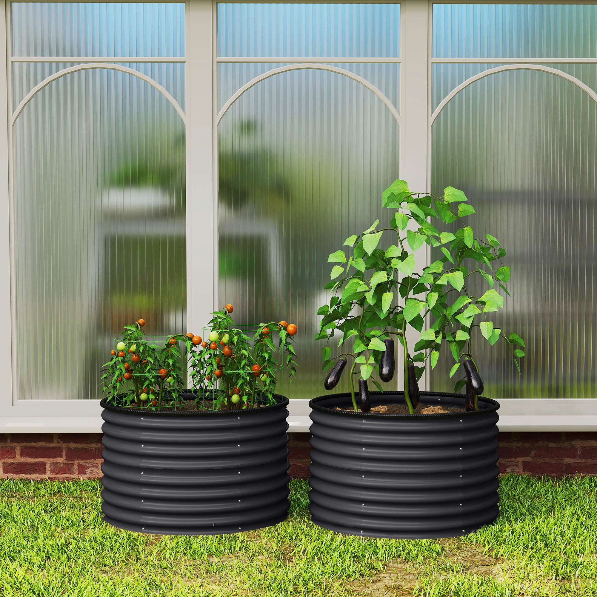 Set of 2 Raised Garden Bed, Metal Planter Box with Safety Edging, Easy-to-assemble Stock Tank, Dark Grey