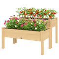 2 Tiers Wood Plant Raised Bed Flower Vegetable Herb Grow Box Stand Garden  Step Planter Stand Free Combination Natural