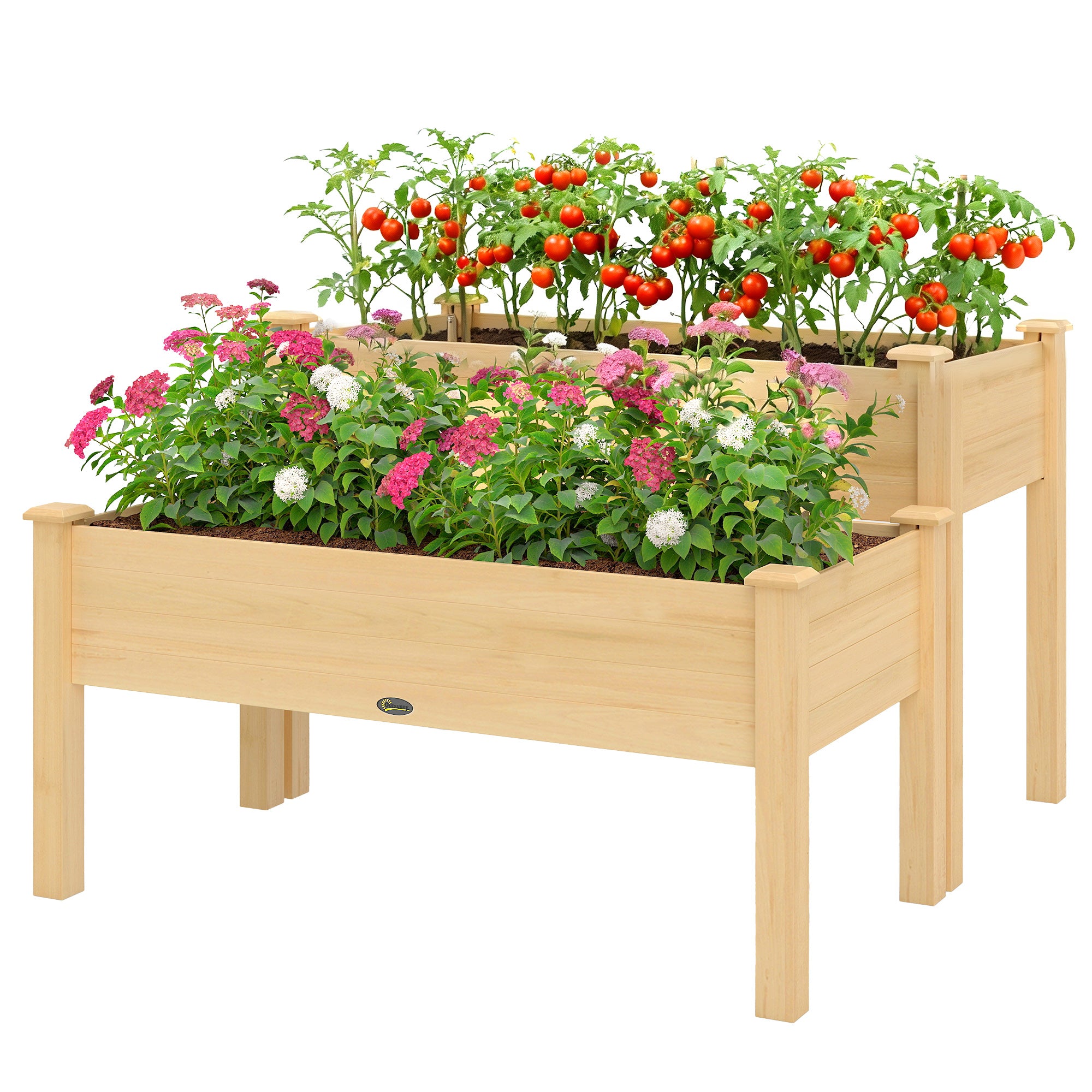 2 Tiers Wood Plant Raised Bed Flower Vegetable Herb Grow Box Stand Garden  Step Planter Stand Free Combination Natural