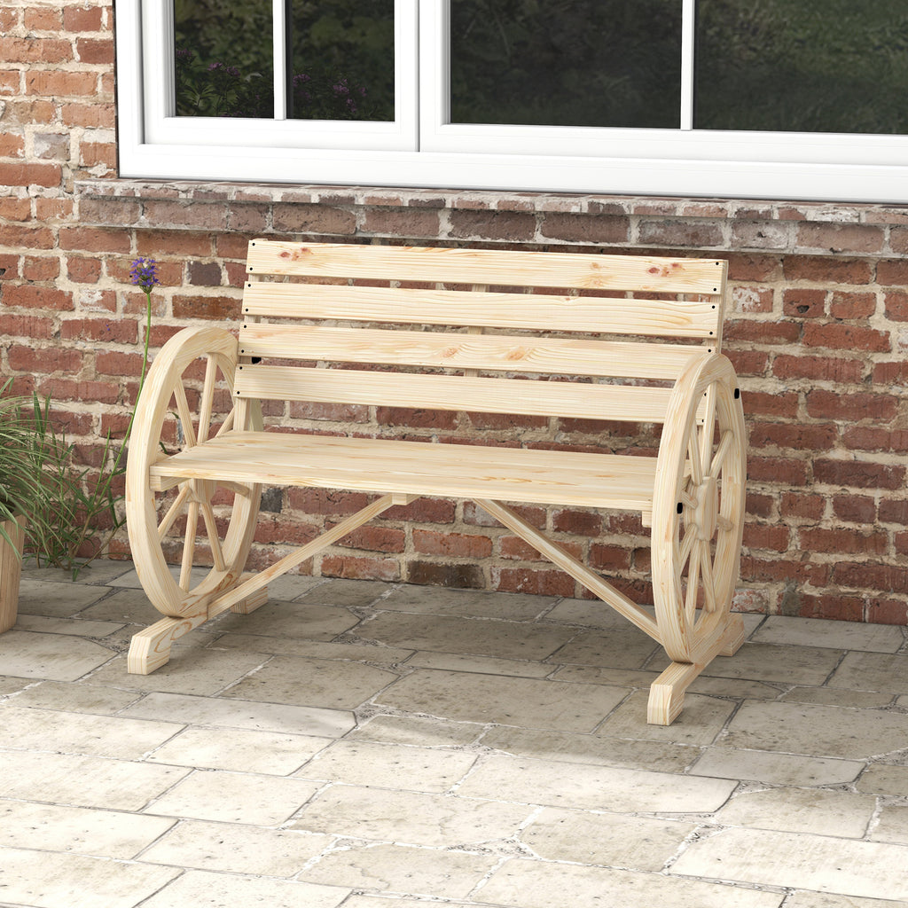 42" Wood Wagon Wheel Bench Garden Loveseat Rustic Seat, Natural Wood