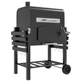 Charcoal Smoker Adjustable Height, Folding Shelves, Thermometer, and Wheels, Black