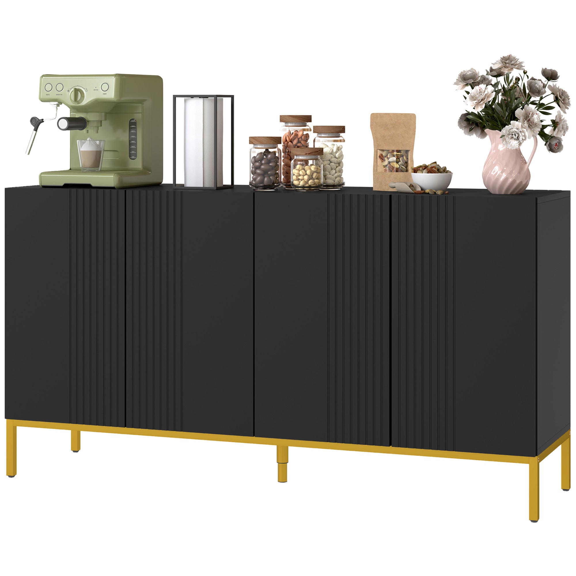 Sideboard Storage Cabinet with Adjustable Shelves, Soft-Close Doors, Kitchen Buffet Cabinet for Dining Room, Black