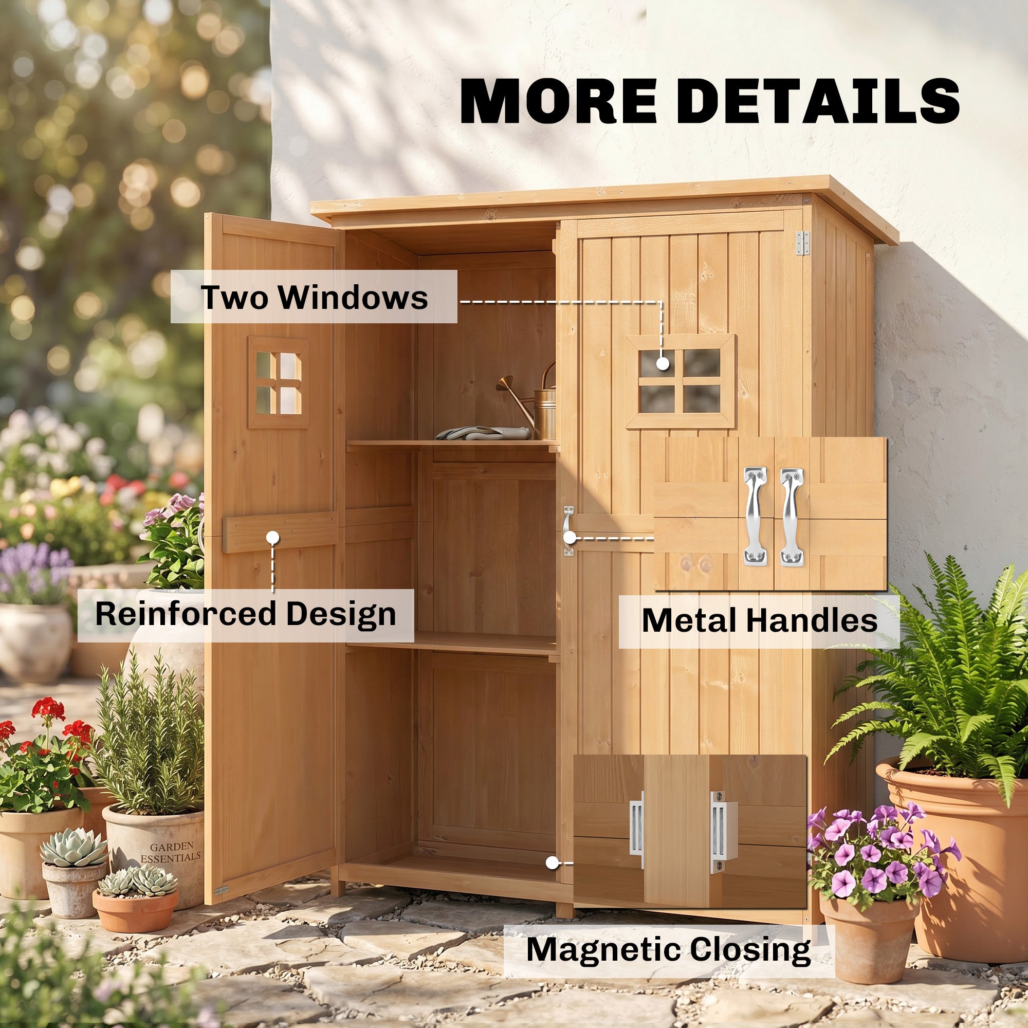 4x1.5ft Wooden Garden Storage Shed, Outdoor Tool Cabinet Organizer with Windows and Double Door, Nature Wood